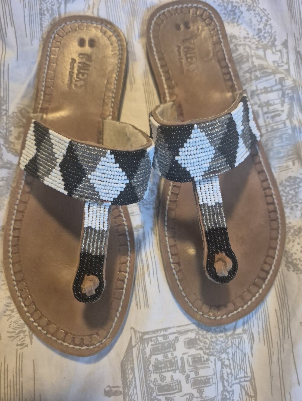 Authentic Alex's Pure Leather Maasai-Style Beaded Sandals